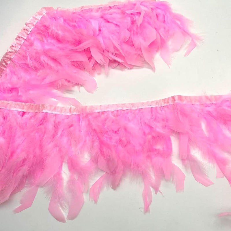Shekyeon Turkey Feathers Fringe Trim for Party Clothing DIY Sewing Crafts Decoration Pack of 2 Yards (Pink) - Image 1